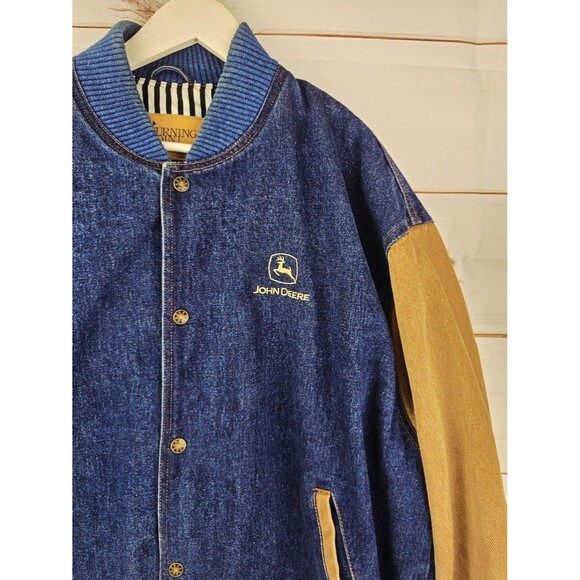 VTG Turning Point Denim 2-Tone Bomber Jacket 90' Embroidered John Deere Sz XL - Picture 3 of 10